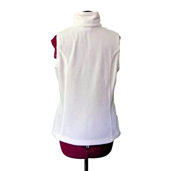 Columbia Full Zip Vest White Womens Size Medium Zip Pockets Fleece Logo - Picture 2 of 6